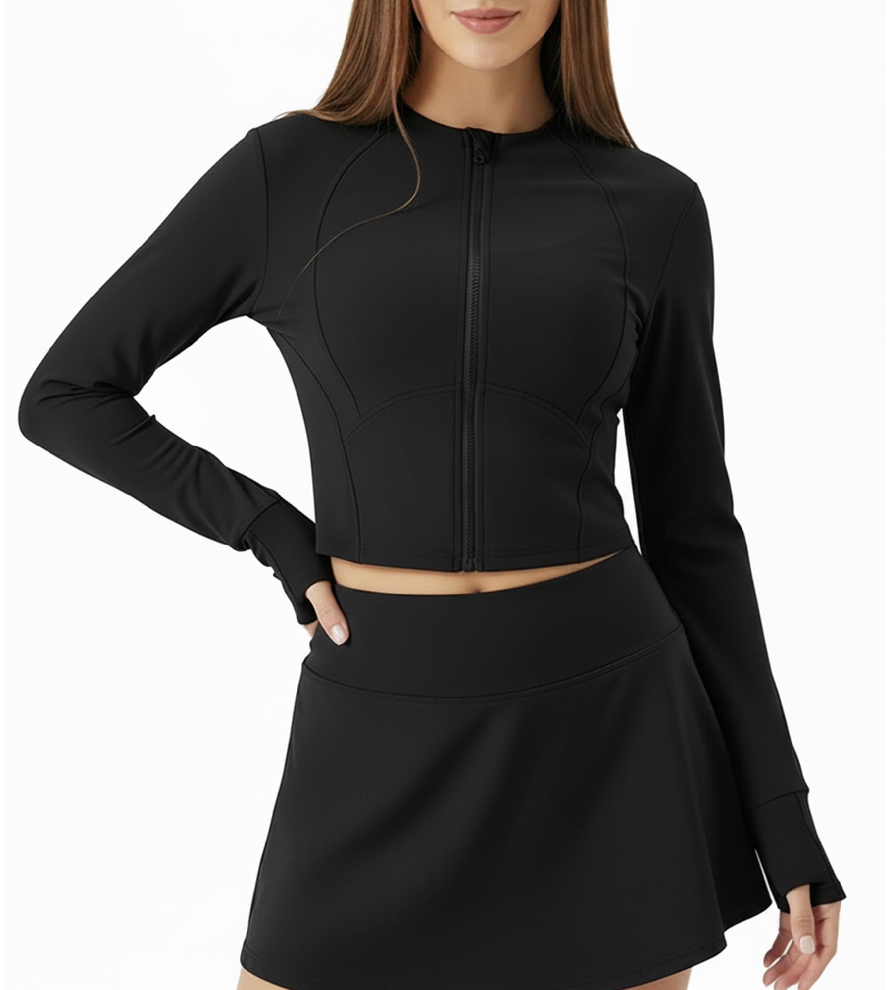 Chaqueta Deportiva Mujer Manga Larga Chaqueta De Running Yoga Ropa Transpirable Sudadera Corriendo Tops Fitness Correr Chaquetas de Entrenamiento Gym con Cremallera Agujeros para los Pulgares
