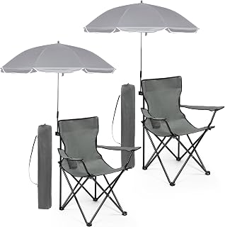 2 Pack Beach Umbrella Chairs with Cup Holder, Grey