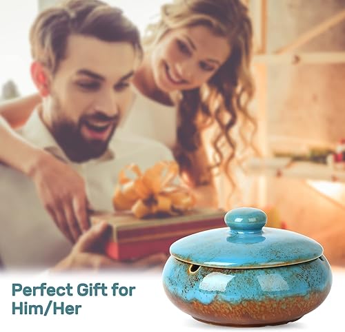 Miniatura 9 de RONXS Cenicero, cenicero para exteriores para patio con tapa, ceniceros resistentes al viento para cigarrillos, cenicero de cerámica hecho a mano