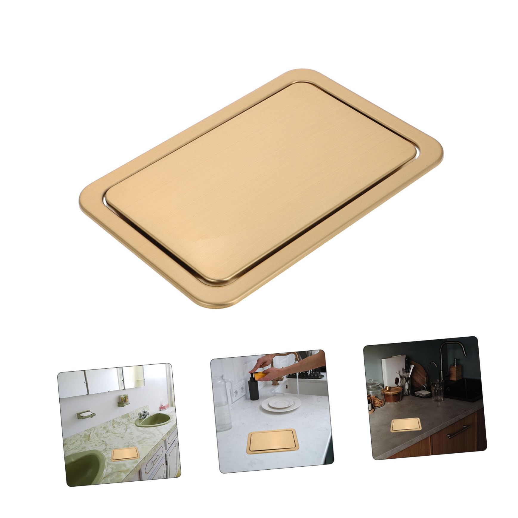 PRETYZOOM Tapa Empotrada de Acero Inoxidable Dorado para Cubre Fregadero Acero, Tapa Abatible para Cubo de Basura Cocina Diseño Ahorrador de Espacio y Fácil Limpieza