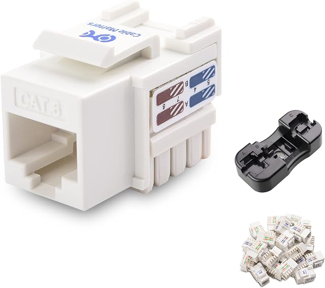 Cable Matters UL Listed 25-Pack RJ45 Keystone Jack in White and Keystone Punch-Down Stand