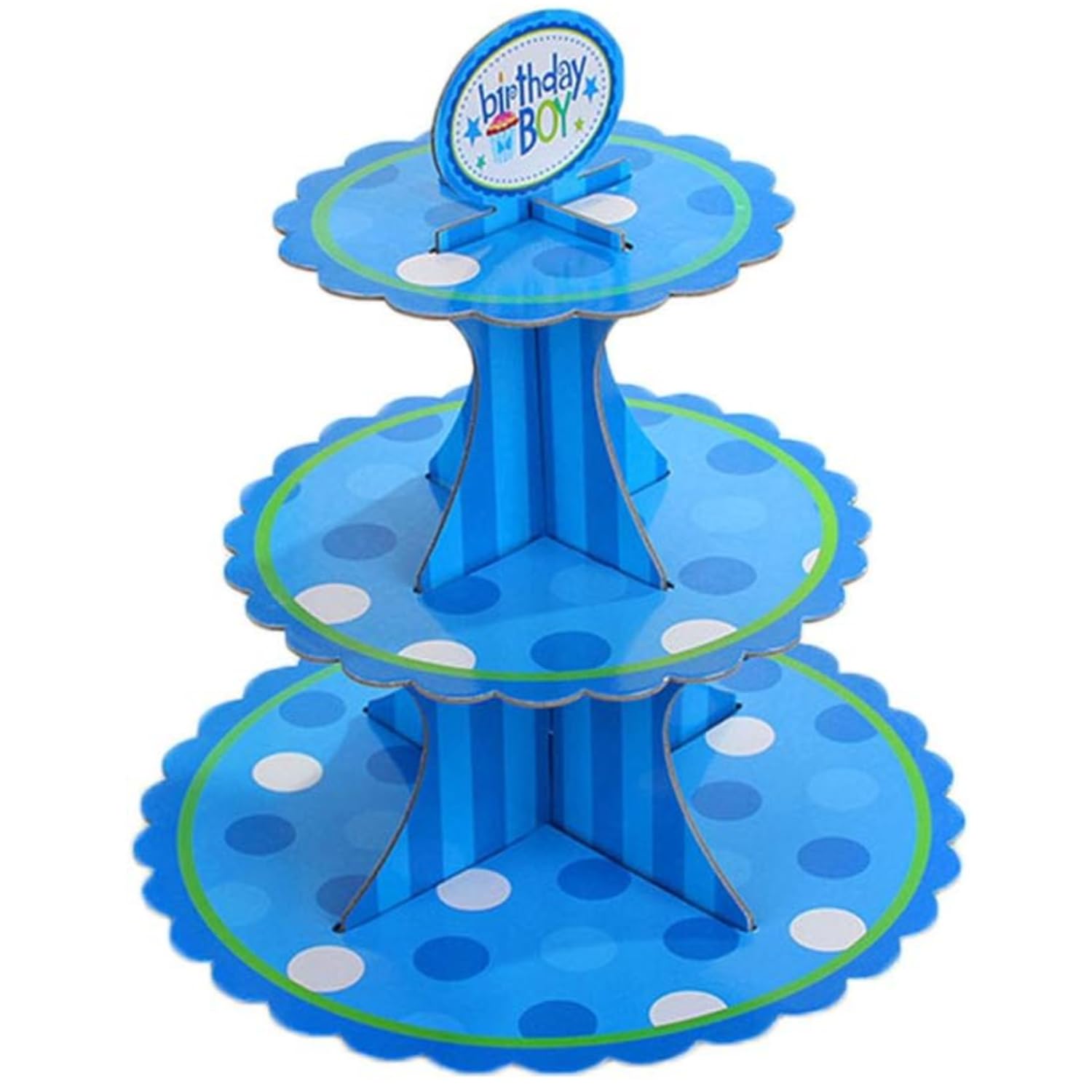 Aex Men's Blue Birthday Boy 3 Tier Cake Cardboard Desserts Stand Display Tower Beautiful Vibrant Colours Birthdays Baby Showers Wedding Anniversary Decor Party Supplies Tableware (Blue Birthday Boy)