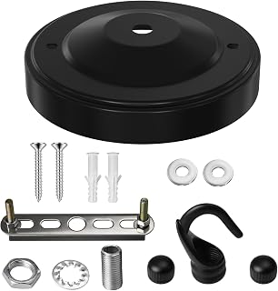 Light Canopy Kit, Chandelier Hook, Ceiling Chandelier Metal Kit with All Mounting Hardware, Ceiling Hooks for Chandelier, Pendant Light, Flower Basket and Hanging Plants (Black)