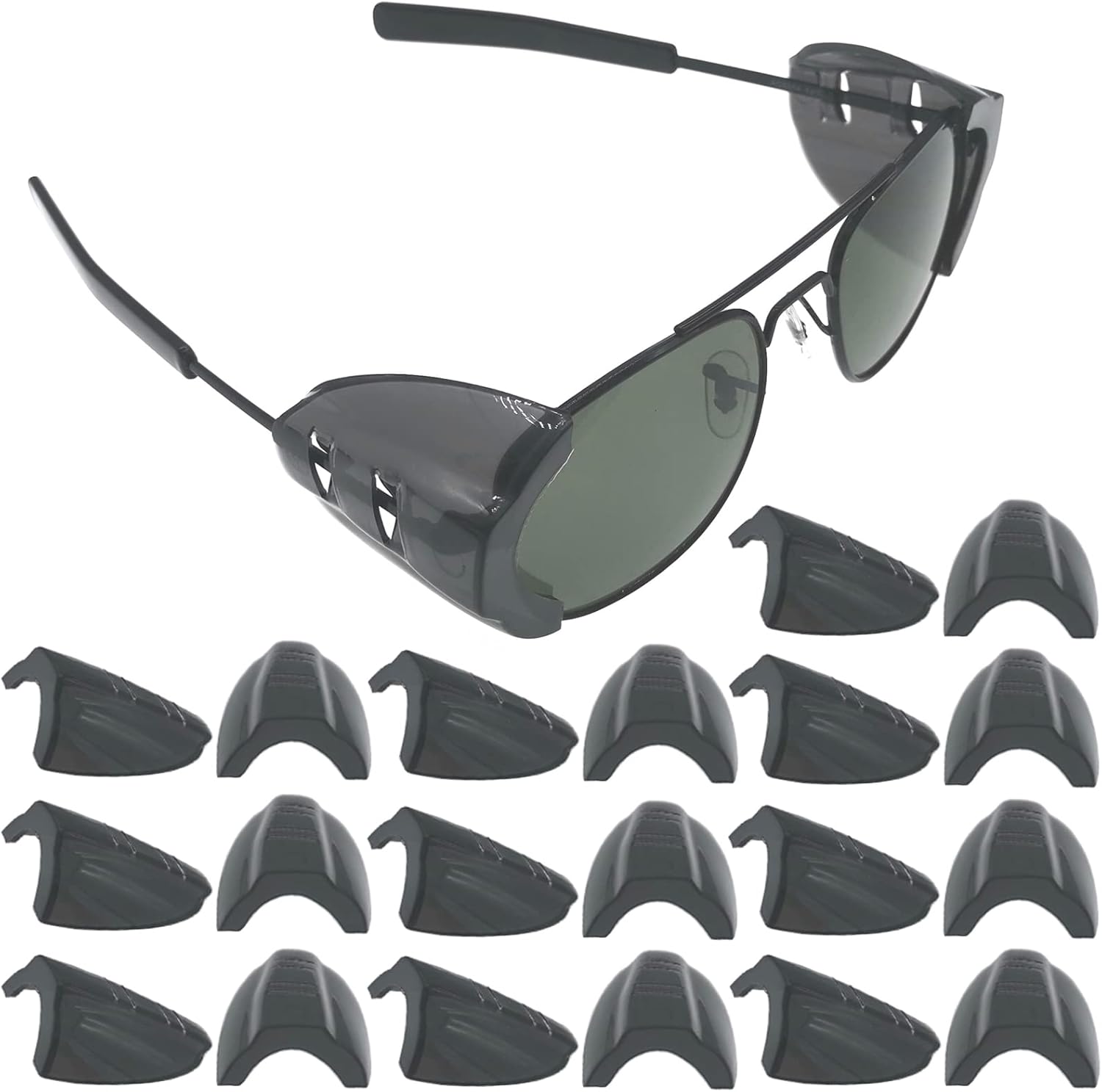 KMDJG 10 Pairs Safety Glasses Side Shields,Slip on Side Shields, Fits Small to Medium Eyeglasses Frames（10 Pairs Transparent Black）