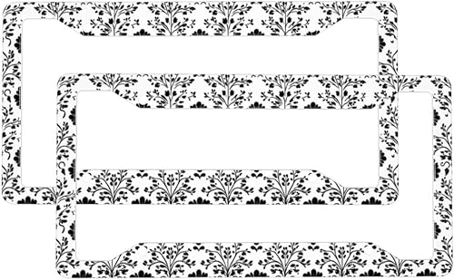 2 Pcs Car License Plate Frames for Women Men - Vintage Flower Black Print Solid Aluminum License Plate Cover for Car Accessories with Fasteners and