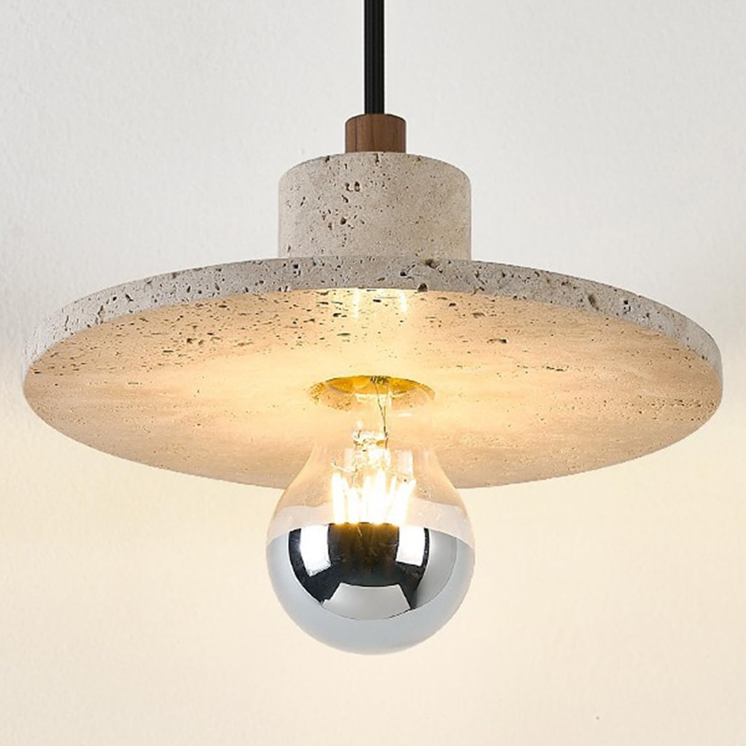 MTNROO Mid Century E27 Single Head Hanging Lamp Circular Creative Pendant Light 1-Light Travertine Ceiling Light Chandelier Minimalist Retro Lighting Fixture for Indoor Restaurant Shop Living Room