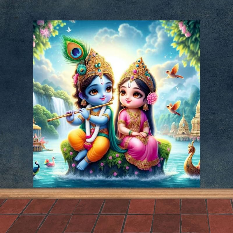 Image of British Terminal Cute little Bal Gopal Baby God Krishna| Kanha Ji | Laddu Lord Makhan Chor Painting Religious Poster for Pregnant Women for wall (matt thin vinyl,sticker,multicolor,unframed)| bj258