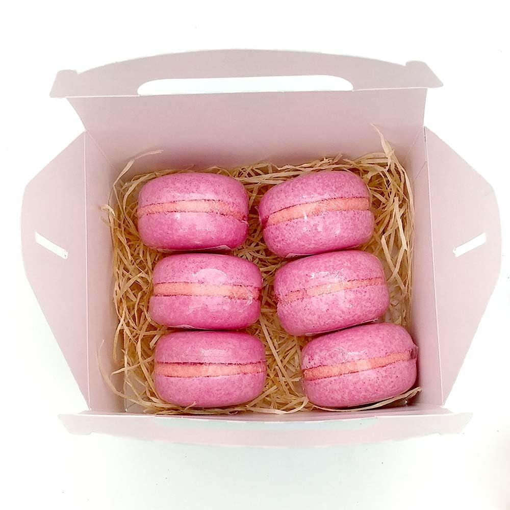 Pack Regalo 6 Macabombs Aroma Frambuesa - Bombas de baño hidratantes con aceite de aguacate, manteca de karité, manteca de cacao y sales de mar