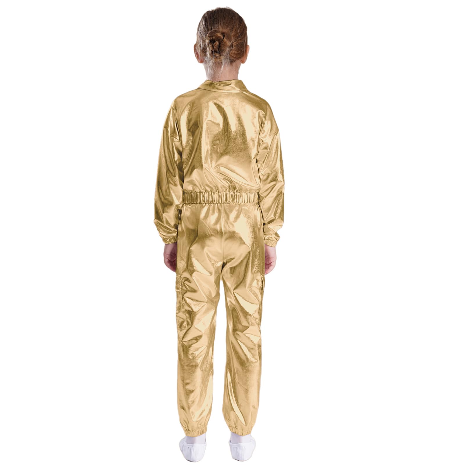 ranrann Unisexe Enfant Pantalon Métallique Brillant et Veste Ensemble Costume Disco Danse Moderne Jazz Hip Hop pour Garçon Fille
