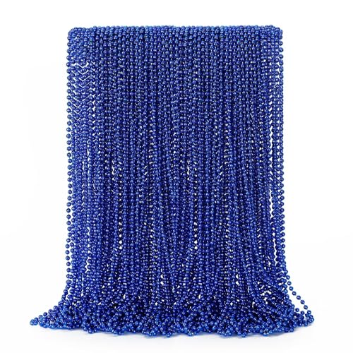 Image of EOBOH 50PCS Christmas Bead Necklace, Blue Bead Necklaces Stuff, 33 inch Mardi Gras Beads Necklace Costume, Festival Parade Throw Accessories for Wedding Birthday Party Events Supplies Decorations