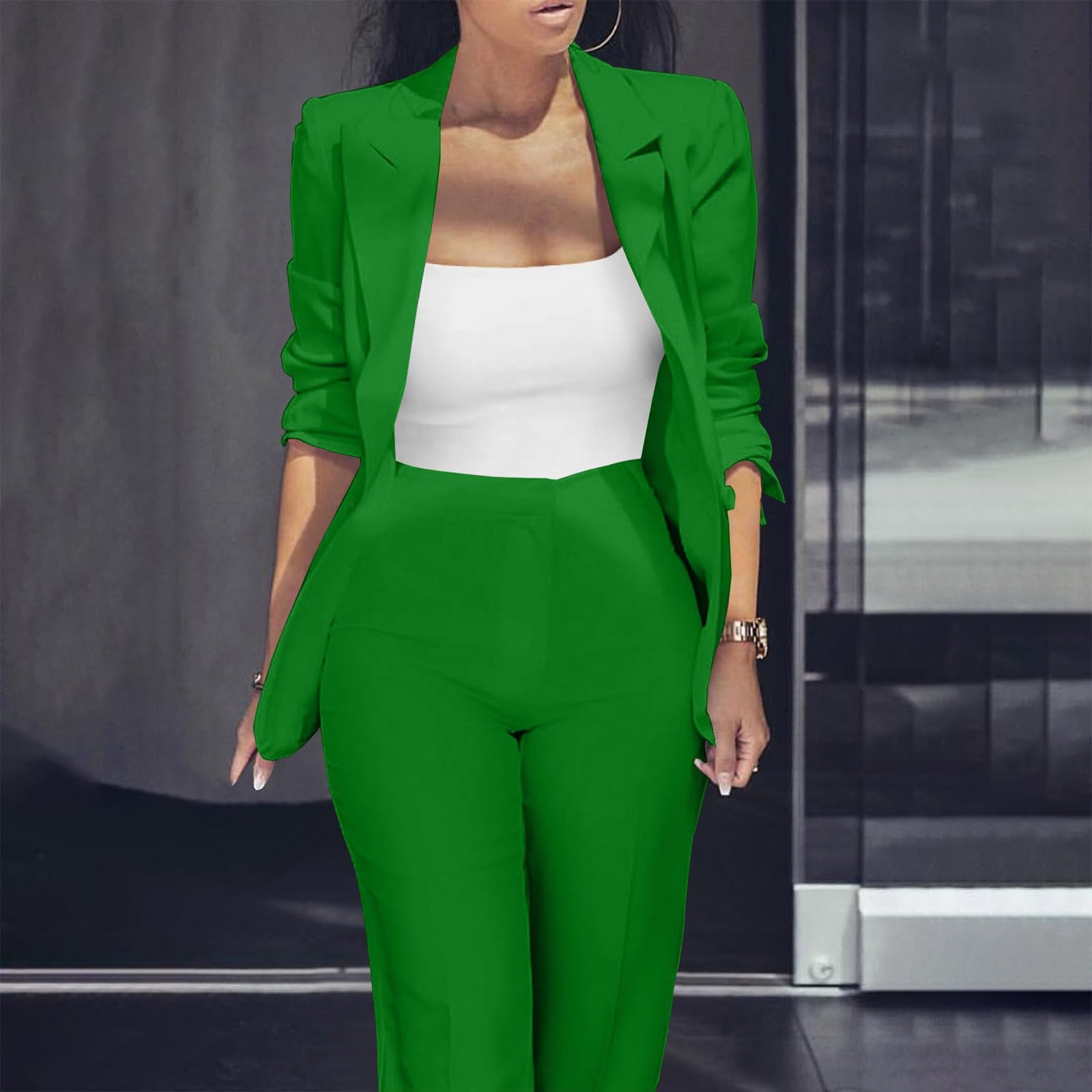 Conjunto de mujer elegante y elegante curvo, chaqueta formal para negocios, ligera, pantalones y chaqueta de manga larga, traje de oficina, ropa de trabajo, chaquetas de vestir