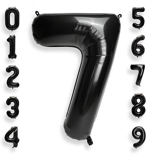 AULE Globos grandes de 40 pulgadas, número 7, negros, globos grandes de número de aluminio, helio, números 0-9, globos jumbo gigantes, feliz