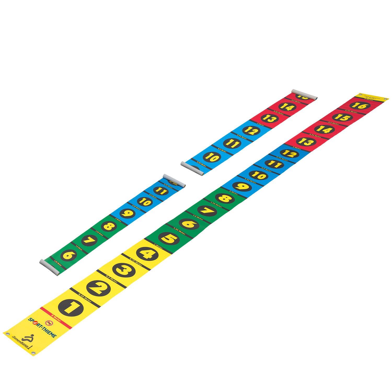 BlockX Weitsprung-Set One | Inkl. Zonenband mit 4-farbig bedruckten 25 cm Zonen | Für Schulen, Vereine, Kinder | Lern- und Messhilfe | Leichtathletik | Springen