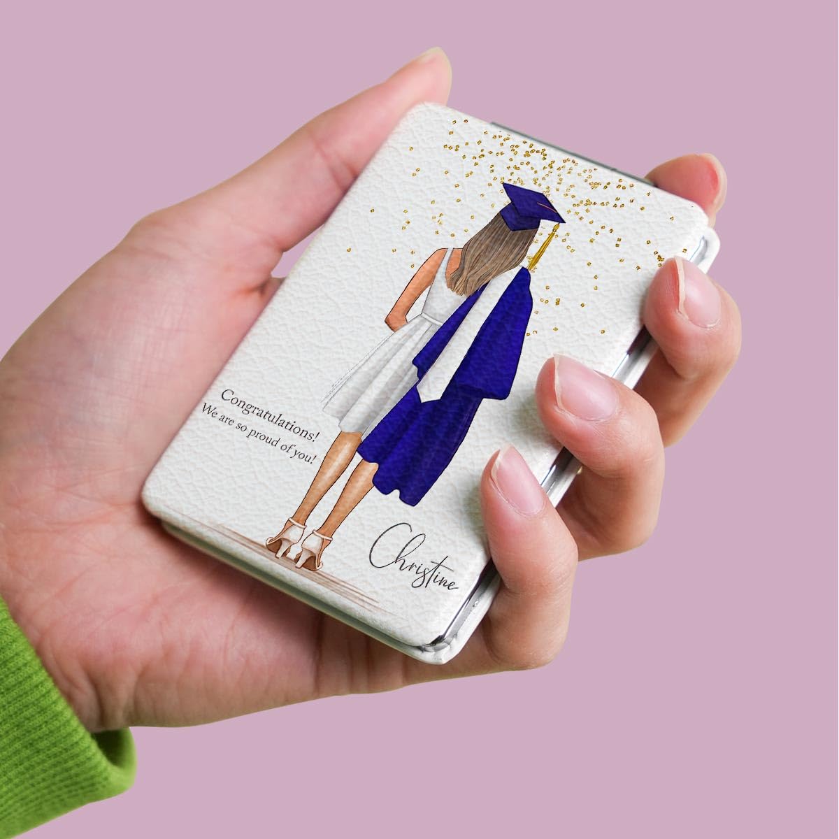 Portable Makeup Mirror, Mini Folding Rectangular Handheld Mirror Double Sided Magnifying Mirror, Campus Style Graduation Season Design, Lightweight and Compact for Travel and Various Occasions — view 4
