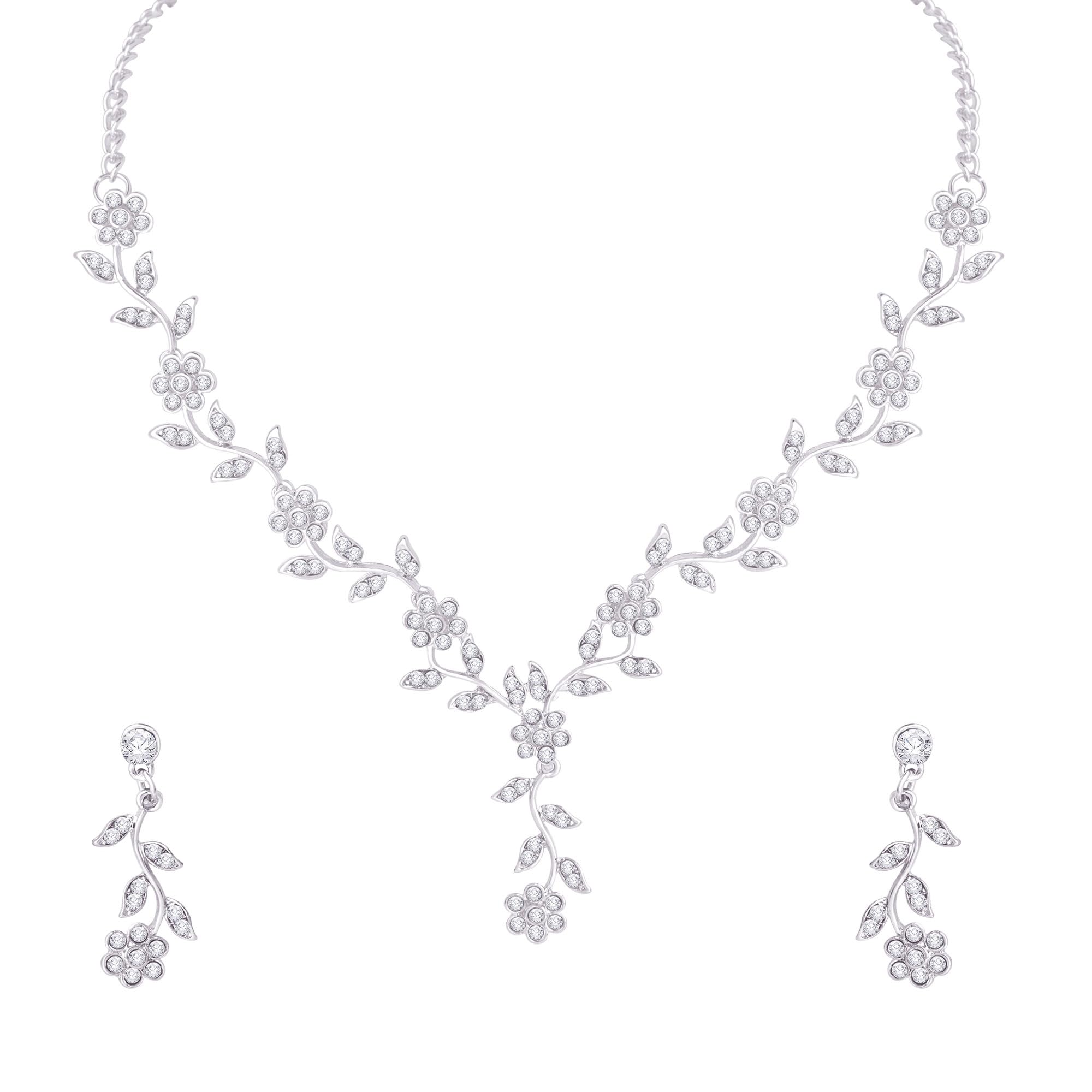 American Diamond Necklace with Earrings Jewellery Set for Women | Elegant Jewelry Set Perfect for Party, Wedding, Engagement