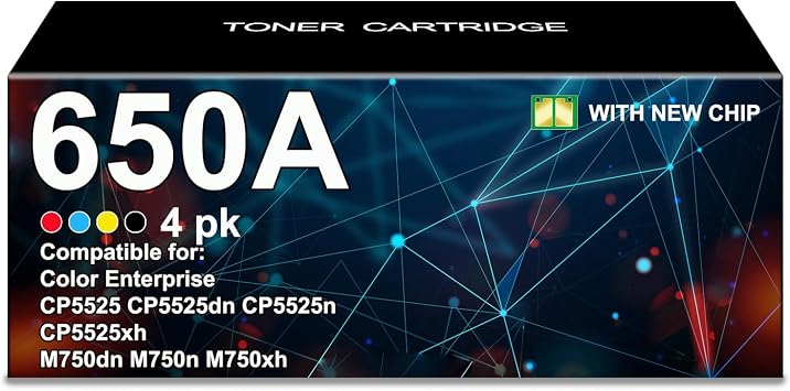 650A Toner Cartridges High Yield Replacement for CE270A CE271A | CE272A CE273A Toner Cartridges Work For Enterprise M750 M750dn M750n M750xh CP5525 CP5525dn CP5525n CP5525xh Printer BK/C/M/Y
