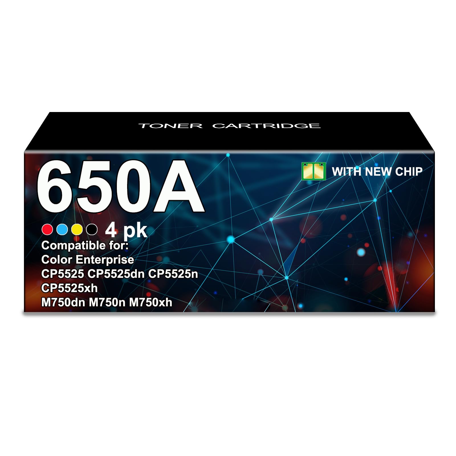 650A Toner Cartridges High Yield Replacement for CE270A CE271A | CE272A CE273A Toner Cartridges Work For Enterprise M750 M750dn M750n M750xh CP5525 CP5525dn CP5525n CP5525xh Printer BK/C/M/Y