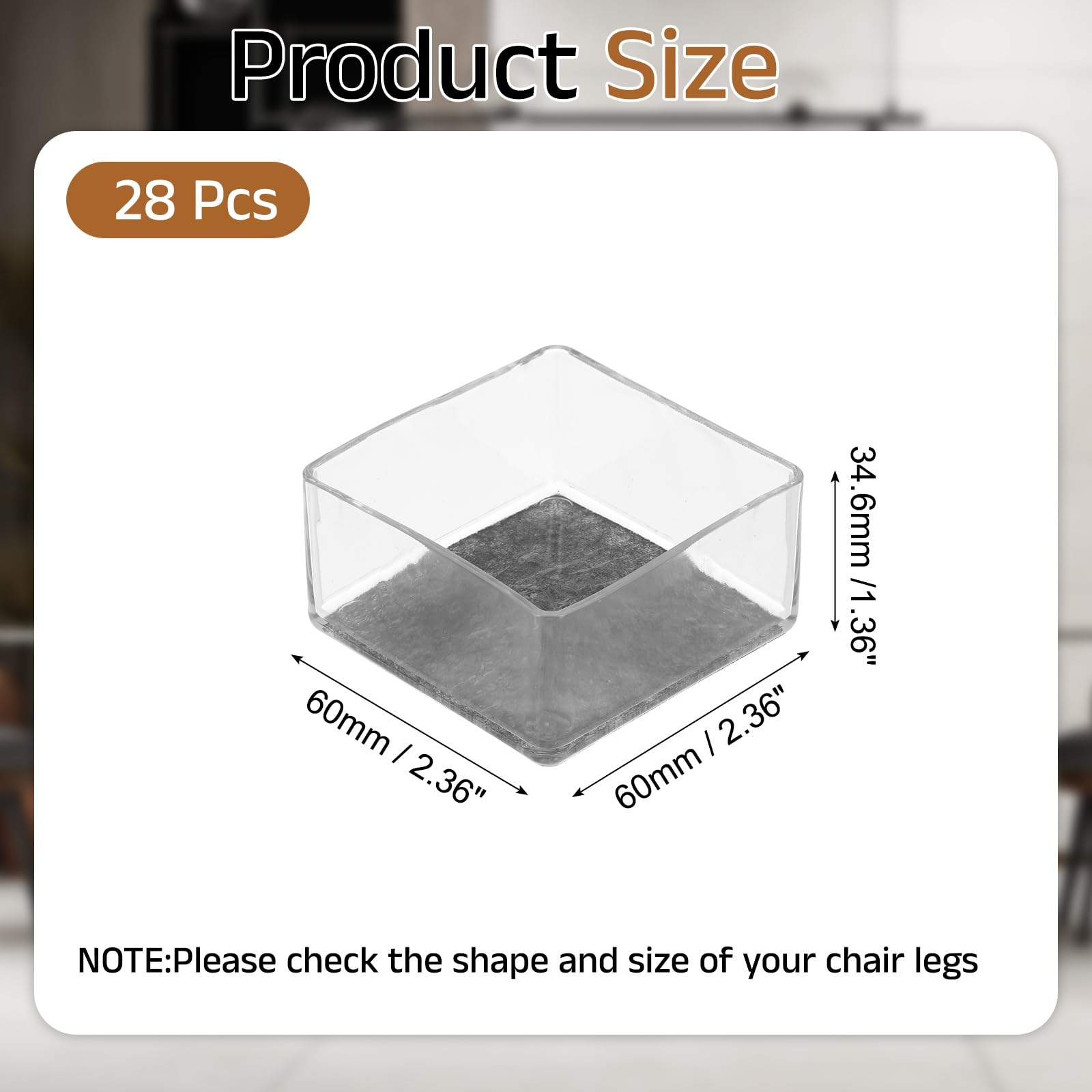 PATIKIL 28 protectores cuadrados para patas de silla, PVC de 2.36 pulgadas y fieltro, tapas para patas de sillas de muebles para suelos de madera dura, elásticas, reducen los arañazos, cubiertas de