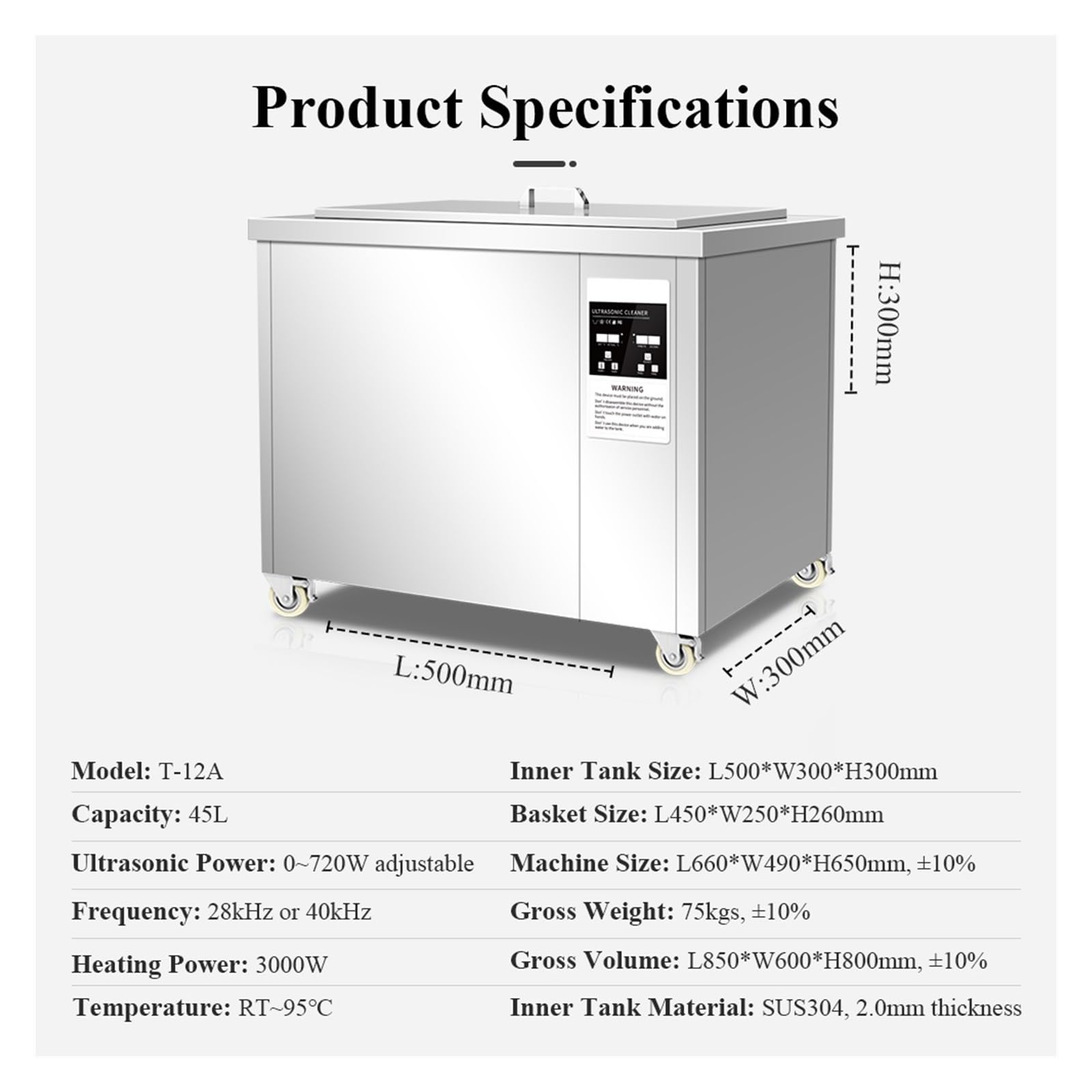 Limpiador Ultrasónico Industrial DPF Piezas De Motor Metal Desengrasante Óxido Aceite Ajuste Temperatura Potencia Lavadora Por Ultrasonidos Eficaz Limpieza Profesional(45L)