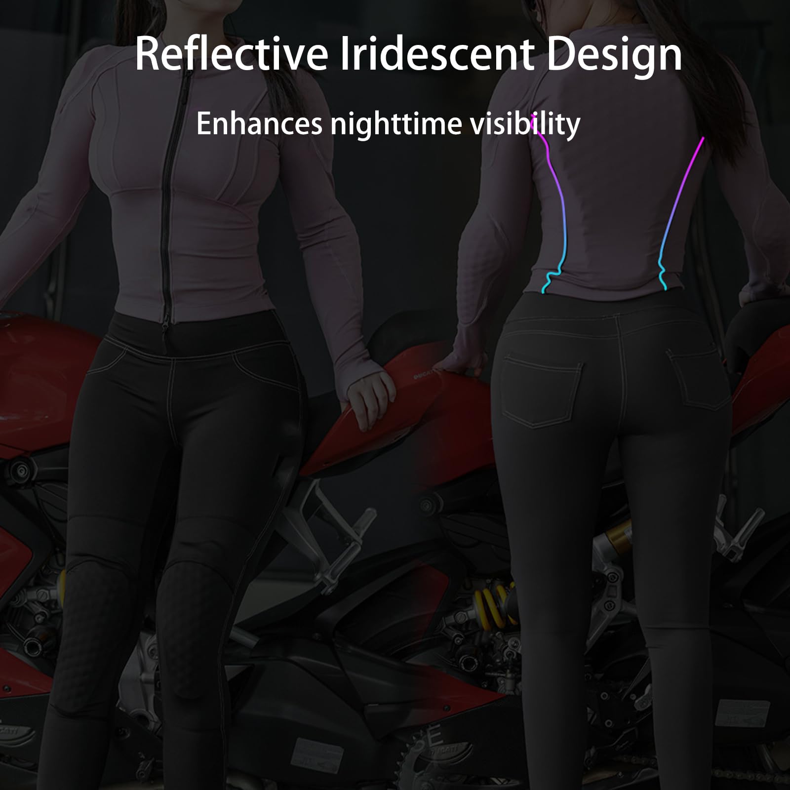 Giacca Moto Estiva Donna con Protezioni CE Rimovibili, Top Ibrido Palestra Fitness Riflettente Equipaggiamento Protettivo Camicia Snellente Traspirante per Pendolare Urbano Sport