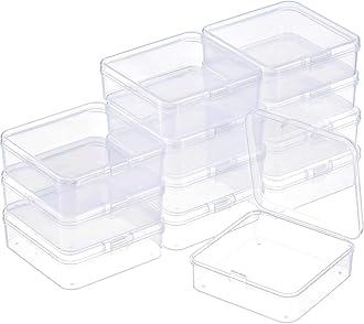 SATINIOR 12 Pack Clear Plastic Beads Storage Containers Box with Hinged Lid for Beads and More (2.9 x 2.9 x 1 Inch)