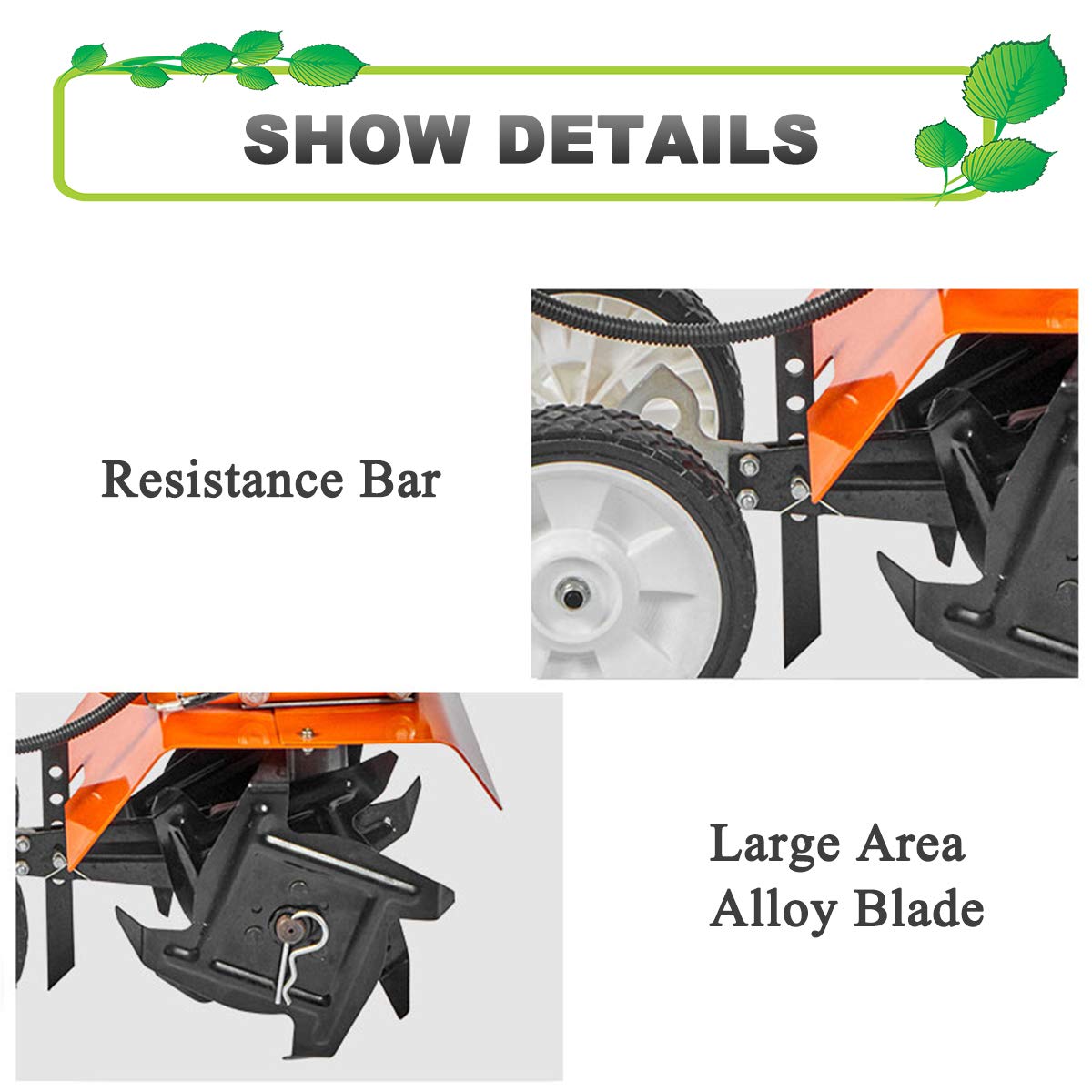 Motobineuse de Jardin, motobineuse rotative à Essence 2 Temps, motobineuse Manuelle 1300 W, Largeur de Travail du Sol 14,2 Pouces, Profondeur de Travail 4 Pouces, cultivateur de mo