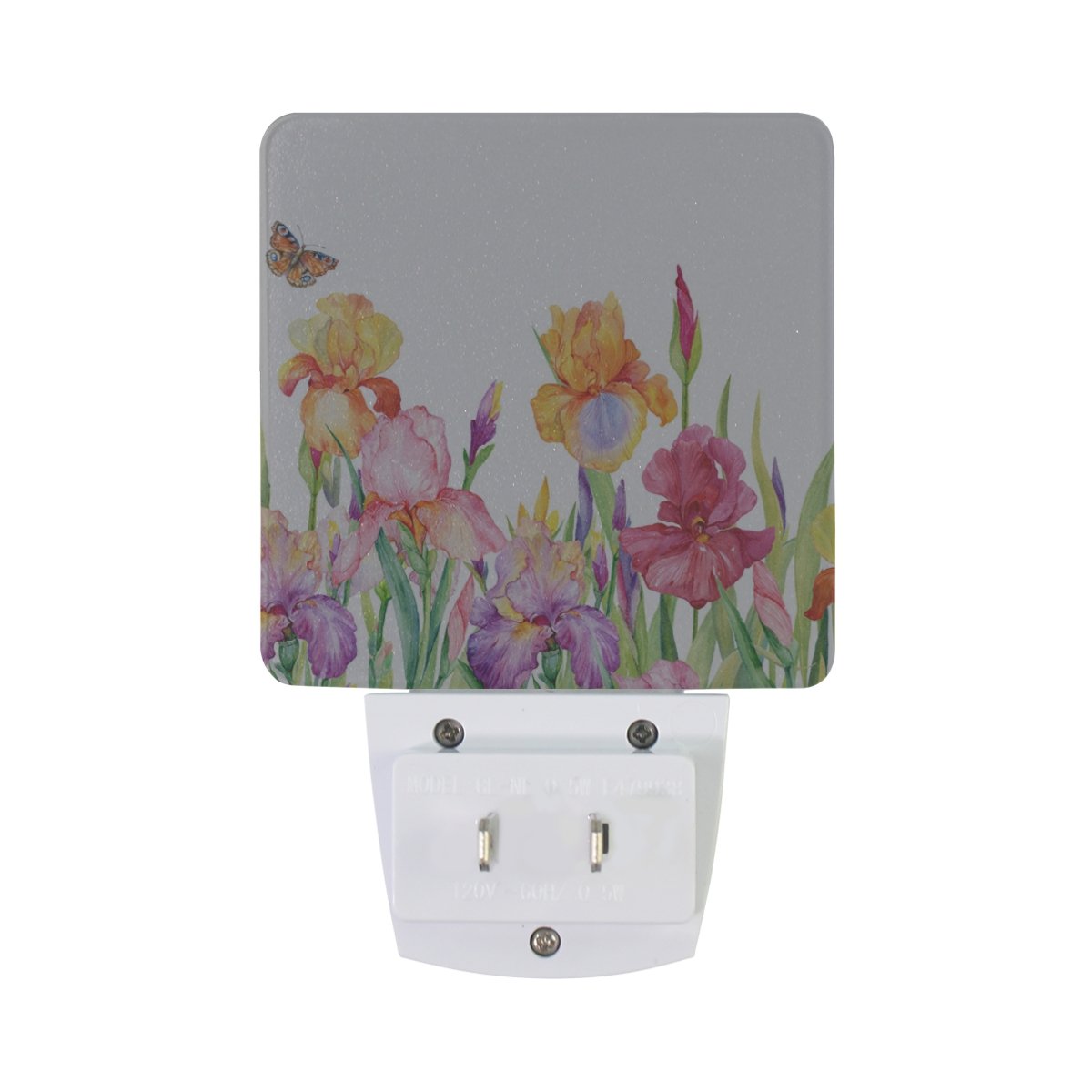 Naanle Set of 2 Field of Iris Flowers with Butterfly Beautiful Watercolor Colorful Floral Background Spring Design Auto Sensor LED Dusk to Dawn Night Light Plug in Indoor for Adults