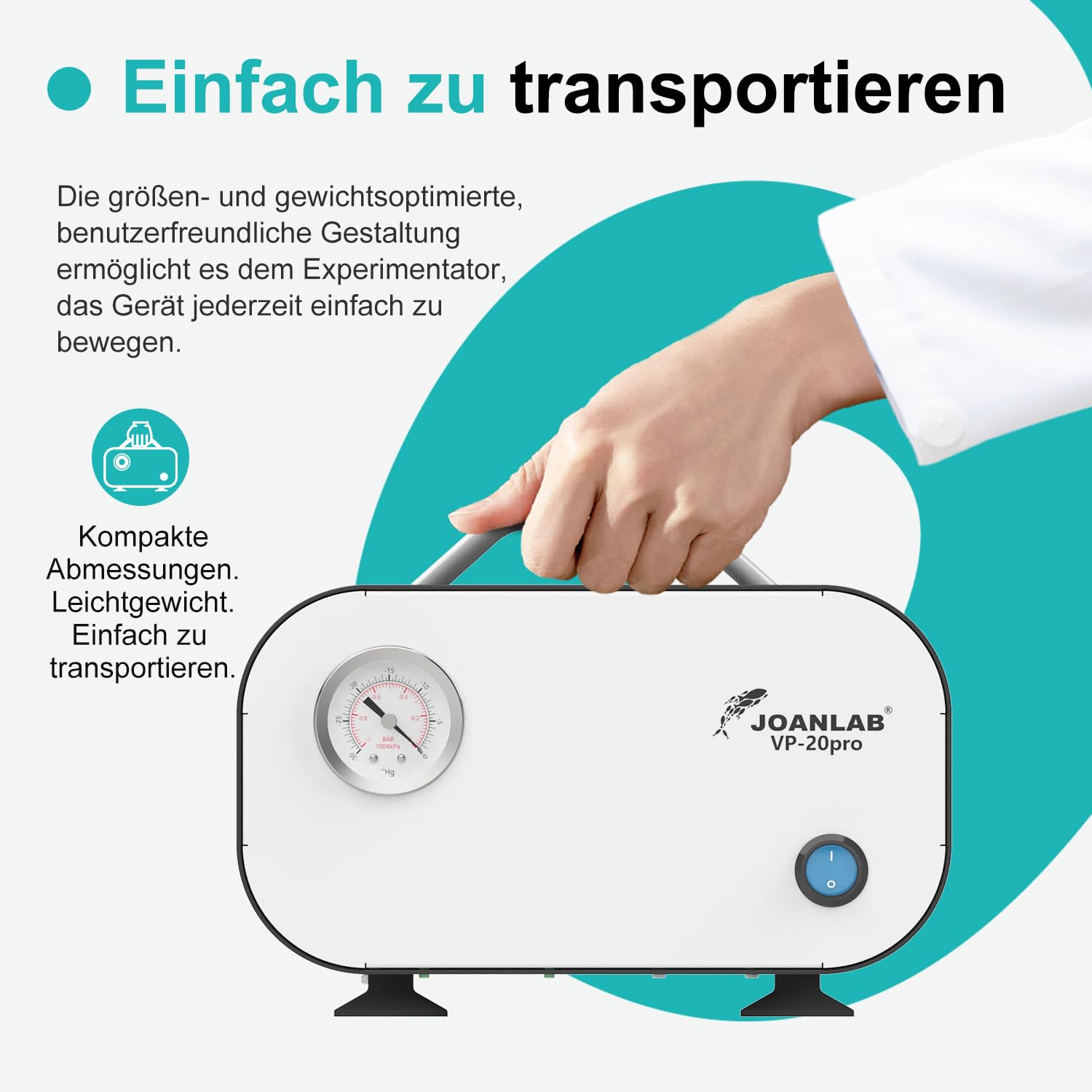 JOANLAB Ölfreie Labor-Vakuumpumpe 30L/min mit Druckregelung für Unter- & Überdruck, 0.085MPa Membranpumpe für Filtration, Forschung, Industrie