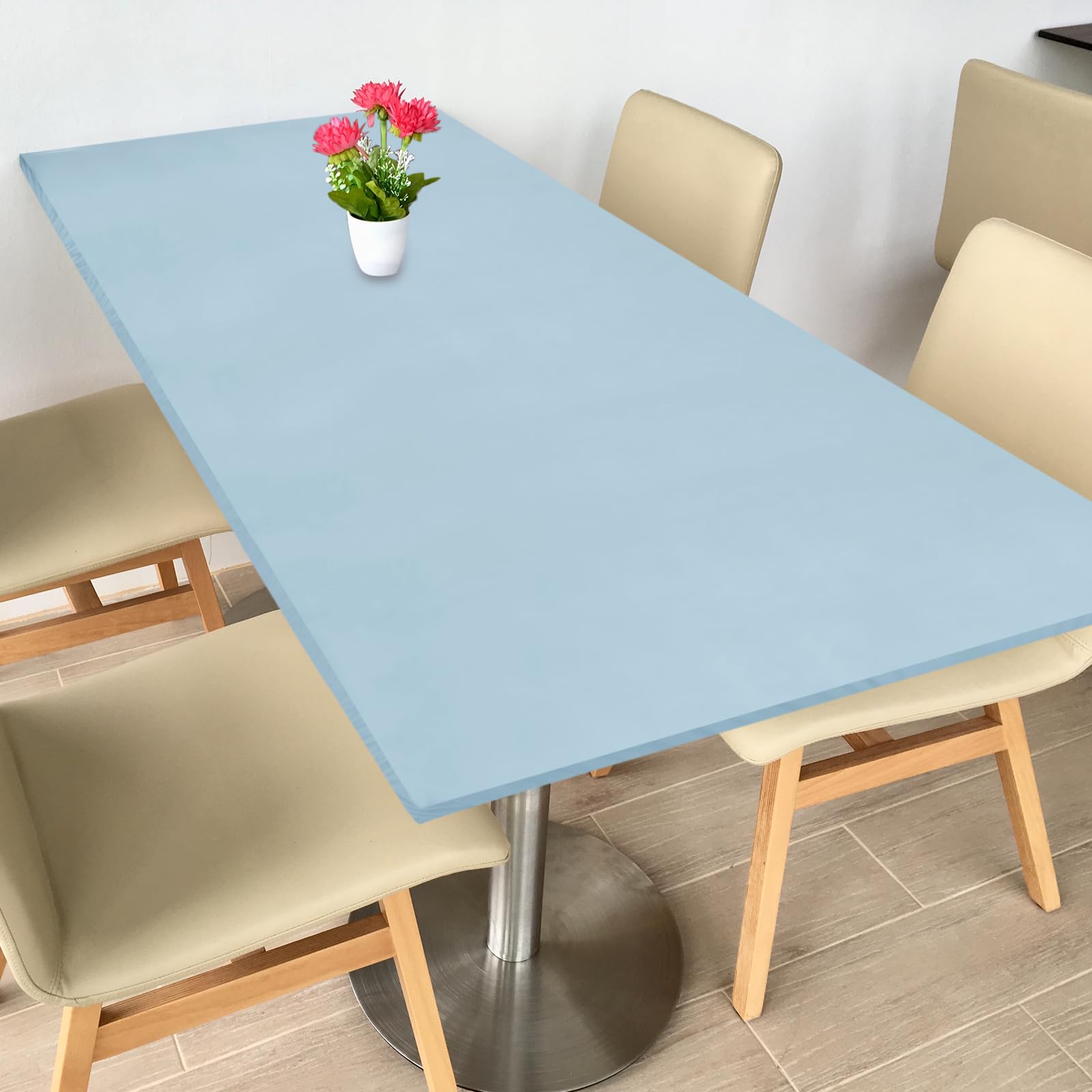 sourcing map Fitted Tablecloth Fit 8ft Rectangle Table, Polyester Washable Spandex Stretch Table Cover with Elastic Edge for Picnic Camping Patio Outdoor (96"x30", Sky Blue) — image 1