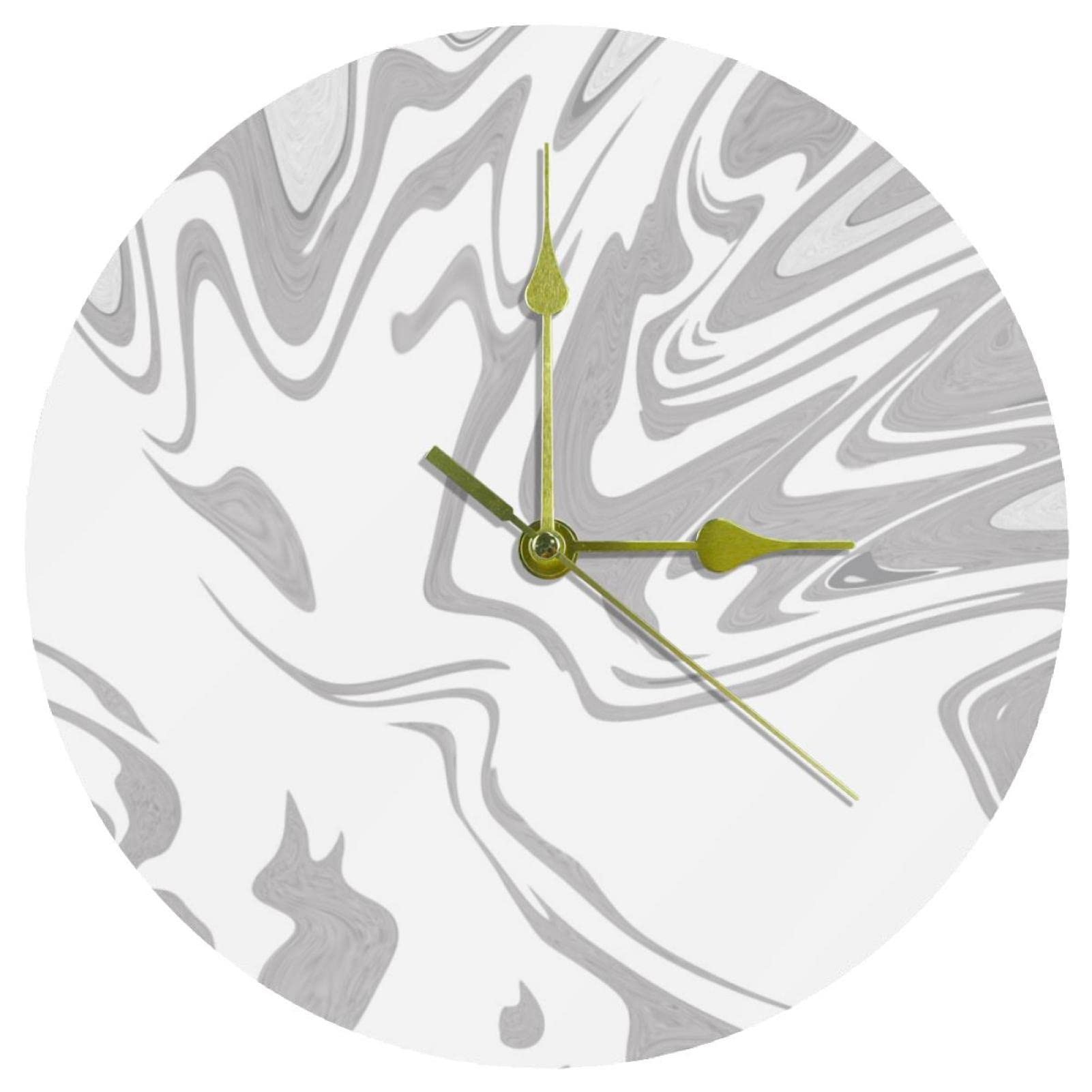 Horloge murale en acrylique blanc marbre 24 cm ronde silencieuse pour salon