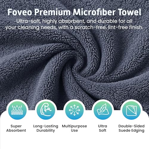 Image of FOVEO Microfiber Cloth 350 GSM - 40x40 cm, (Grey) | Ultra-Soft, Lint-Free & Streak-Free Towels for Car, Bike, Interior & Exterior Detailing, Polishing & Washing (Pack of 5)