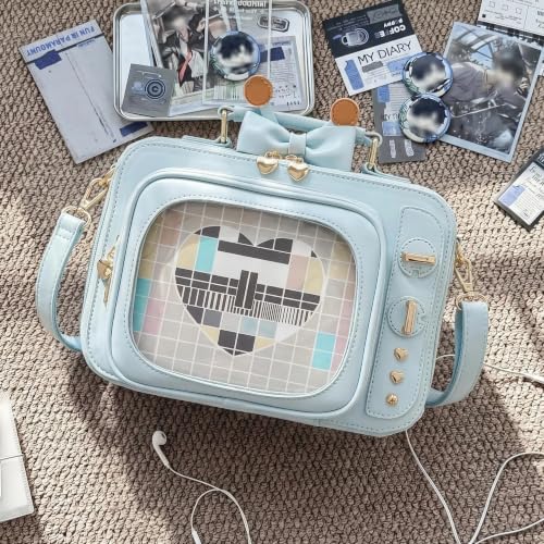 Image of Women TV Shape Ita Bag Shoulder Bag Ita Backpack Fun female Clear Window Anime Pins Display Purse (light blue)