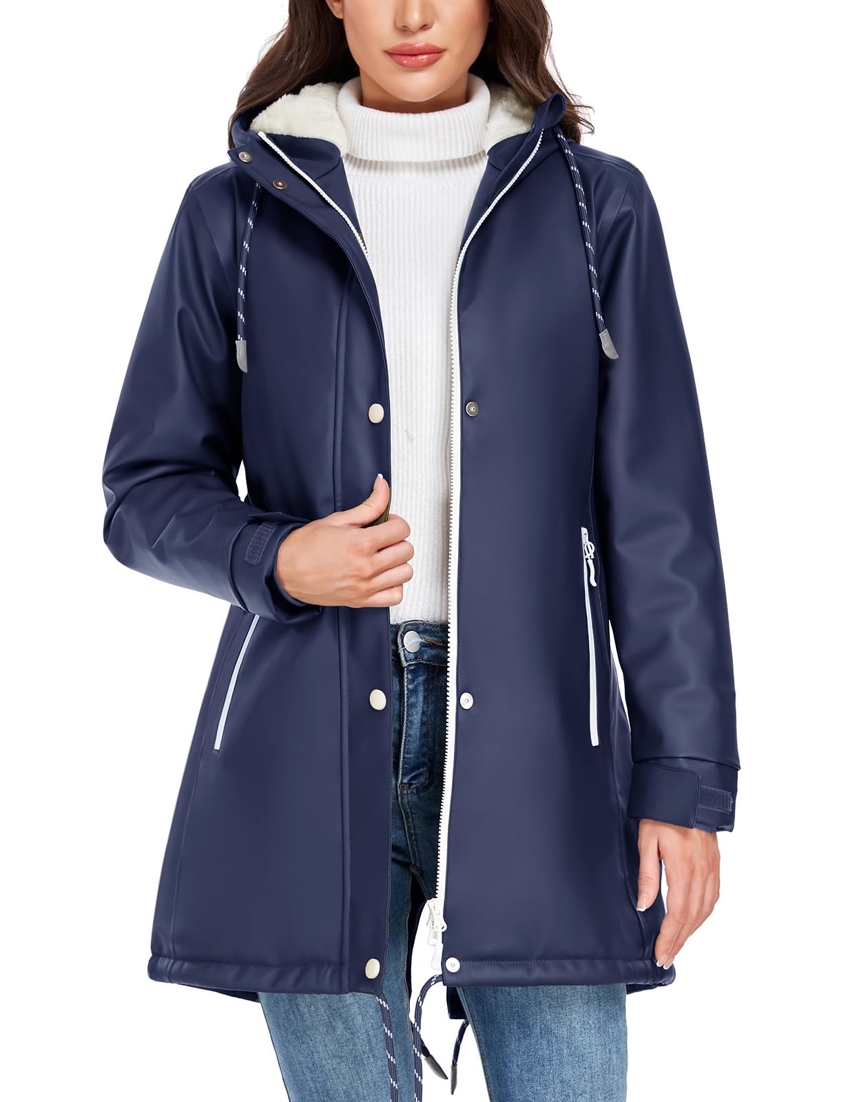 Vancavoo Chubasquero para Mujer Chaqueta Impermeable Abrigo Invierno Parka de Capucha Cálido Largo Abrigos Resistente al Viento Senderismo