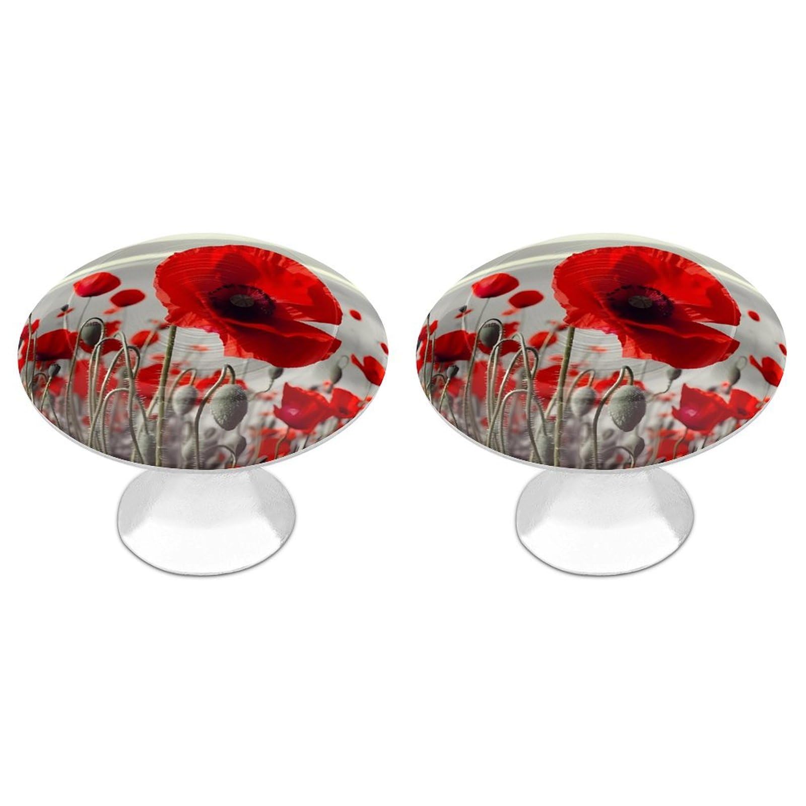 Lpsadgf Red Poppy Flower Cabinet Knobs 2-Pack Stainless Steel Cabinet Pulls Vintage Drawer Pulls Handles For Kitchen Cabinets, Bathroom, Wardrobe Easy Install