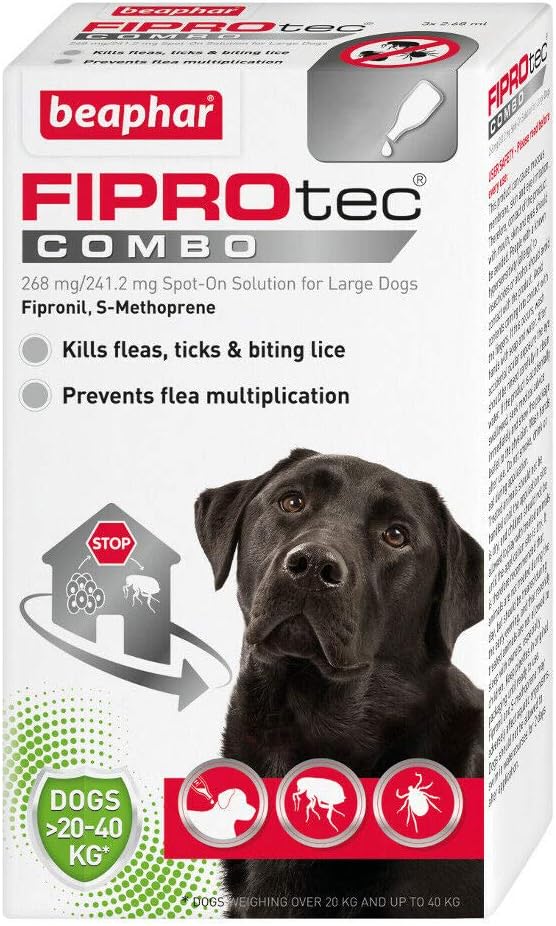 Beaphar FIPROtec COMBO Flea Tick & Lice Spot On Treatment for Dogs (3 Treatment, Large 20-40 kg)