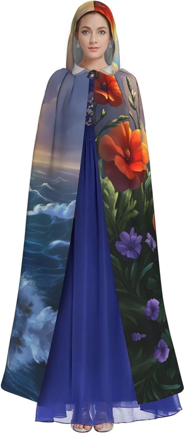 Sunset Cloud Flower Sea Unique Darkness Poncho Shawl - Customizable Wearable Blanket for Women, Perfect Halloween Costume Accessory, Knight, Akatsuki, and More