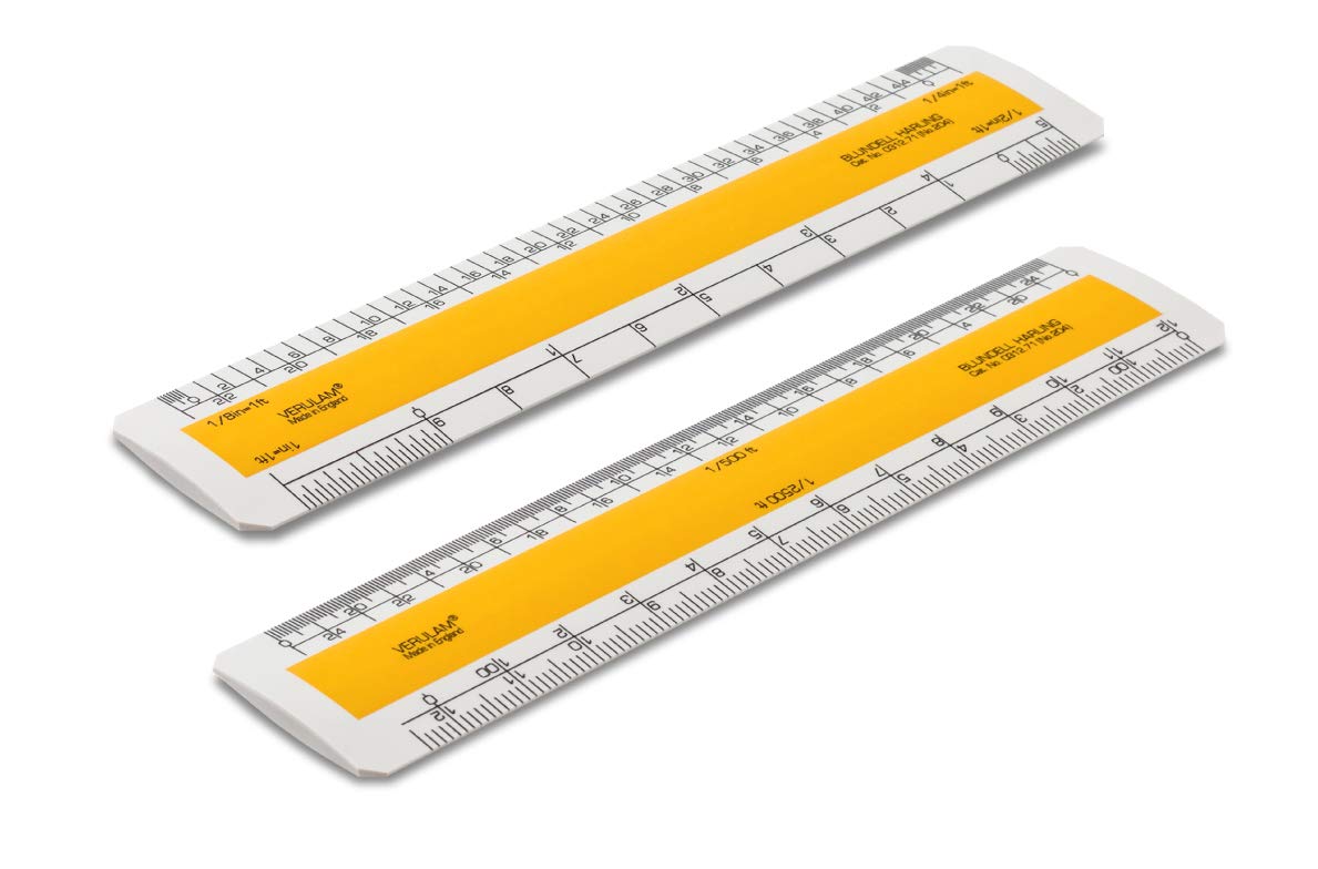 Rulex White 6″ Verulam Imperial Flat Oval Scale Ruler. No.204 Scales: Side 1 – 1:500 Ft & 1:2500 Ft Side 2 – 1/8″, 1/4″ & 1/2″, 1″ = 1Ft