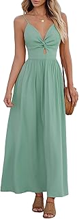 CUPSHE Damen Sommerkleid Boho V Ausschnitt Ärmellos Standkleid Twist Front Freizeitkleider Urlaub Maxi Dress