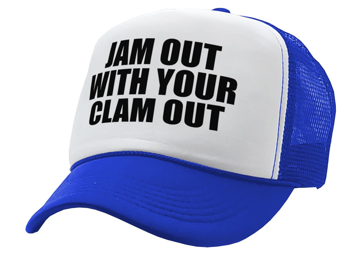 JAM Out with Your Clam Out - Funny Party Club - White Girl Wasted Vintage Retro Style Trucker Cap Hat (Royal)