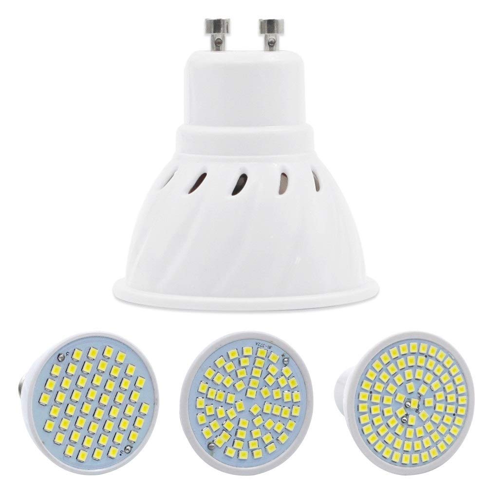 1fortunate Confezione da 50, Faretto LED E27/E14/MR16/GU10 AC220V 48LED 60LED 80LED SMD2835 Lampadine Faretto LED(Cold white,GU10 48LEDs)