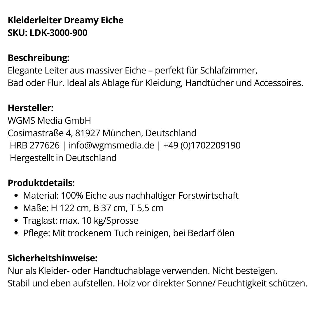 Kleiderleiter Handtuchleiter DINKY Eiche 122 cm, 5 Sprossen