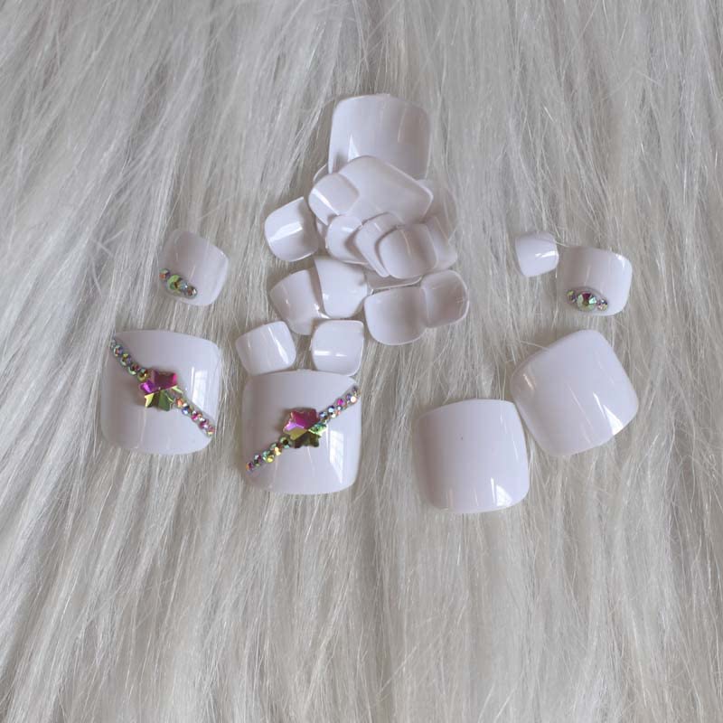 Miniatura 2 de Uñas postizas blancas a presión para mujeres, uñas postizas de cristal para los dedos de los pies, cobertura completa, uñas falsas de moda, uñas