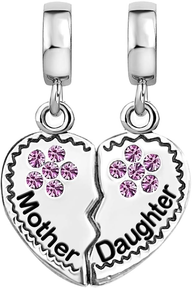 JMQJewelry Clover 4 lucky Flower Mom Love Daughter Heart Dangle Birthday Birthstone Womens Beads Charms for Bracelets Month Jewelry