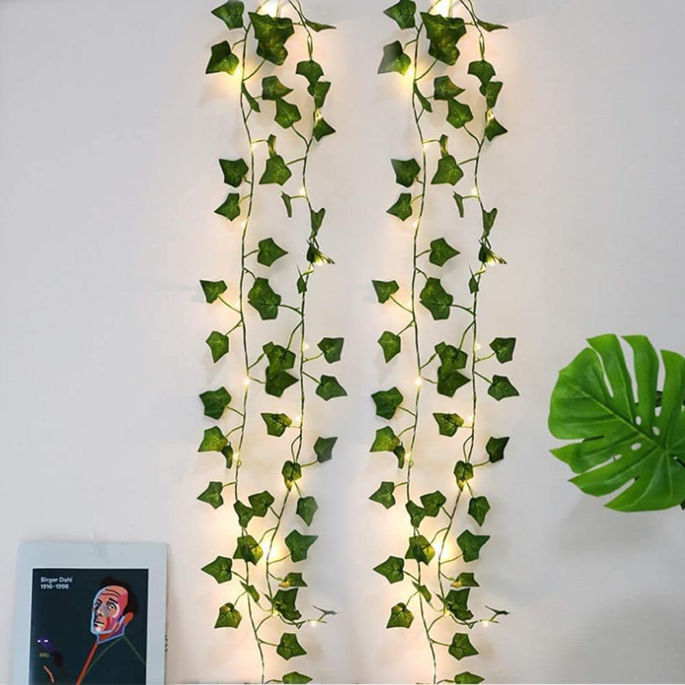 GUOCHENG 2 Pack Ivy String Lights Artificial Vine Garland Light Battery Operated Green Leaf Plants Decor for Wedding Party Home Wall — image 1