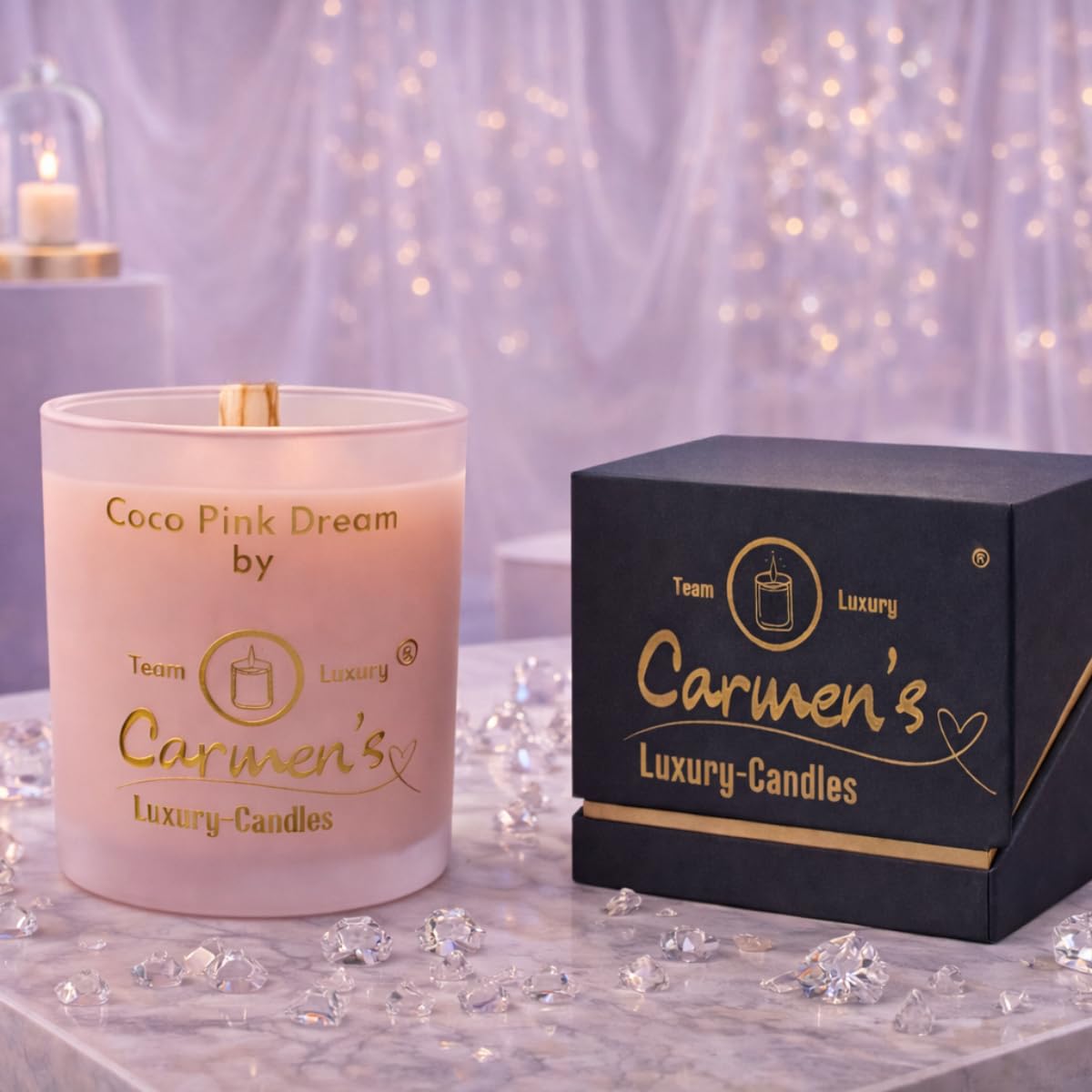 Coco Pink Dream – Candela di cera di cocco fatta a mano con profumo di cocco Bay in vetro di lusso