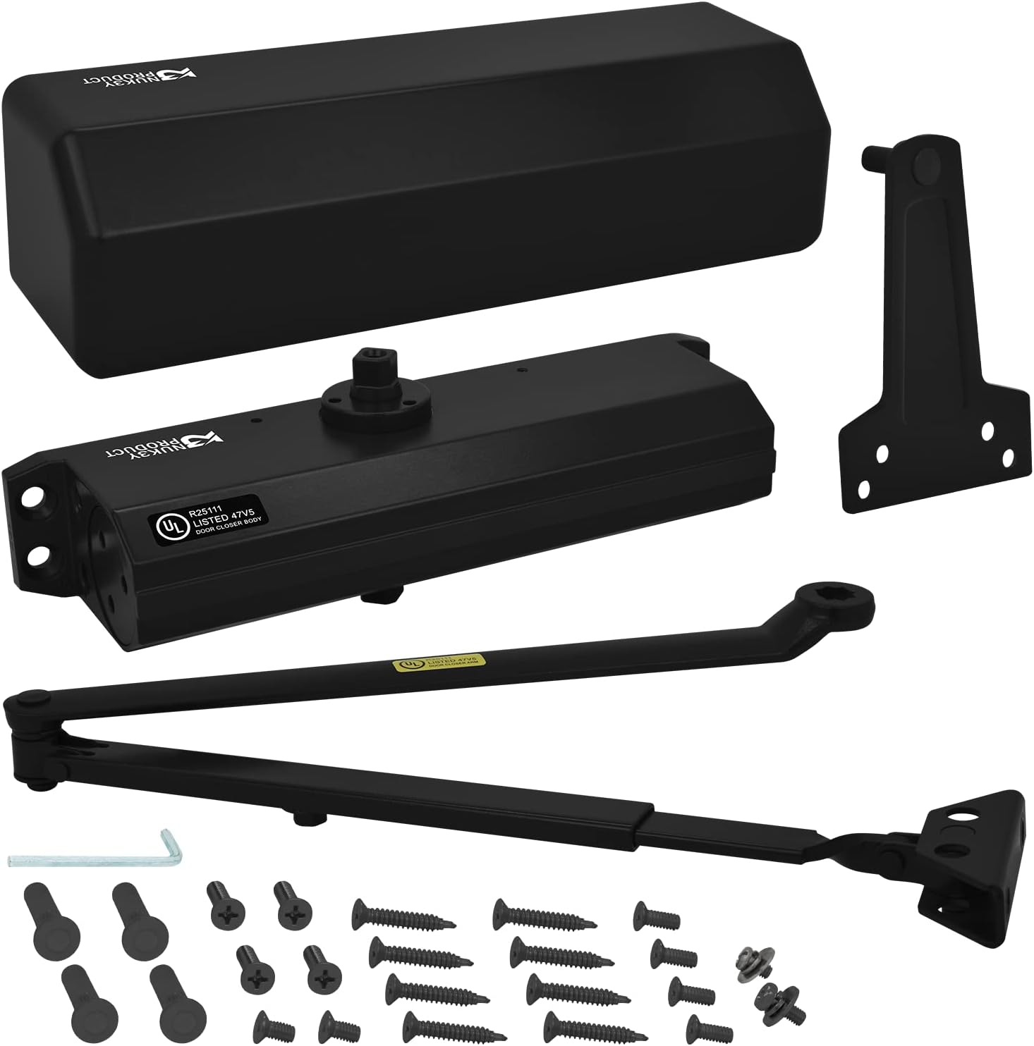 Nuk3y 9000 Series Grade 1 Heavy Duty Door Closer, Multi-Mount, Adjustable Size 1-6, ADA Compliant, UL Listed, Black