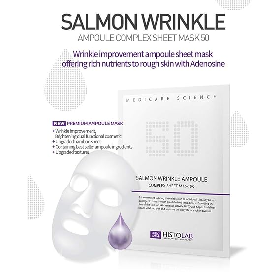 HISTOLAB Ampoule Complex Sheet Mask | 30g/1.1oz. | A Pack of 5 Sheets (Salmon Wrinkle 50) I Glowing Mask