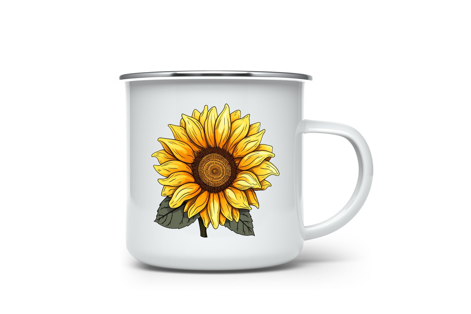 MAXIKIWI - Durable Enamel Coffee or Tea Camping Mug for Indoor Outdoor Use - Watercolor Sunflower Bee - 350ml