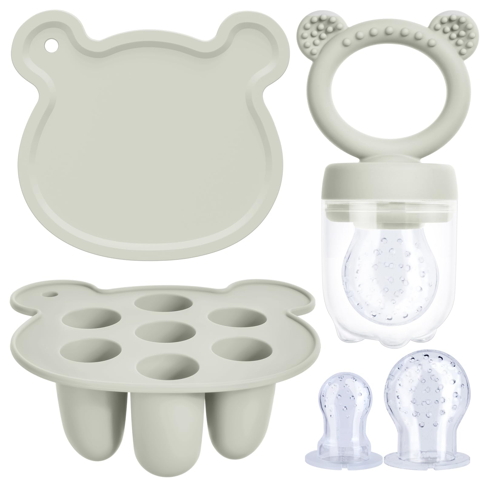 Aolso Fruit Food Feeder,Food Freezer Trays & Silicone Fruit Feeder Pacifier,Ice Lolly Moulds for Formula, Fruits, Veggies,4 Month+(Gray)