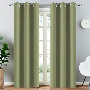 Yakamok Room Darkening Thermal Insulated with Grommet Window Curtain for Bedroom, 38Wx84L inch, Light Reducing Drapes for Living Room,Sage Green, 2 Panels